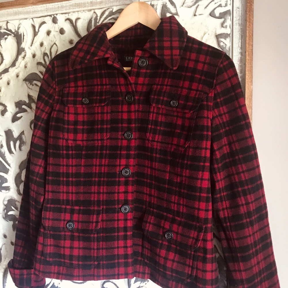 Ralph Lauren Wool Red Plaid Fall Winter Coat